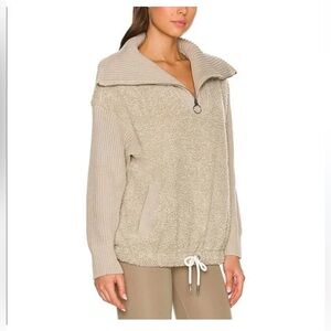 Varley Rogers Halfzip Pullover in Cream and Tan